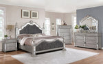 Marilena 5-Pc Gray Velvet/Metallic Gray Wood King Bedroom Set