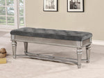 Marilena Gray Velvet/Metallic Gray Wood Bench