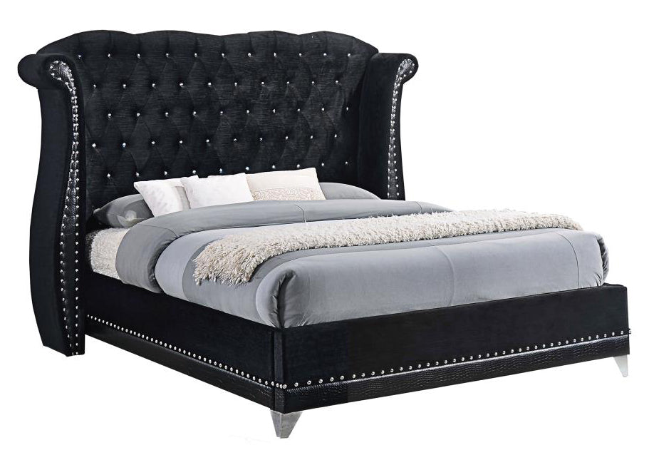 Barzini Black Velvet/Leatherette King Platform Bed (Oversized)