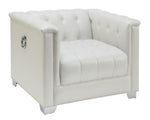 Chaviano Pearl White Leatherette Button Tufted Chair