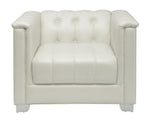 Chaviano Pearl White Leatherette Button Tufted Chair