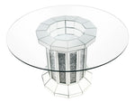 Noralie 5-Pc Clear Glass & Mirror/Black Fabric Dining Table Set