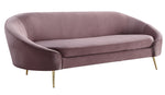 Abey Pink Velvet Sofa with Curved & Sloping Armrest