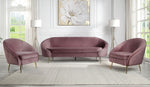 Abey Pink Velvet Sofa with Curved & Sloping Armrest