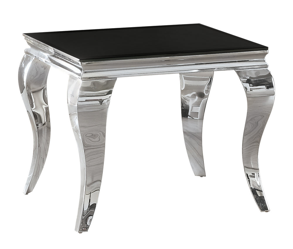 Carone Black Glass/Chrome Metal Square End Table