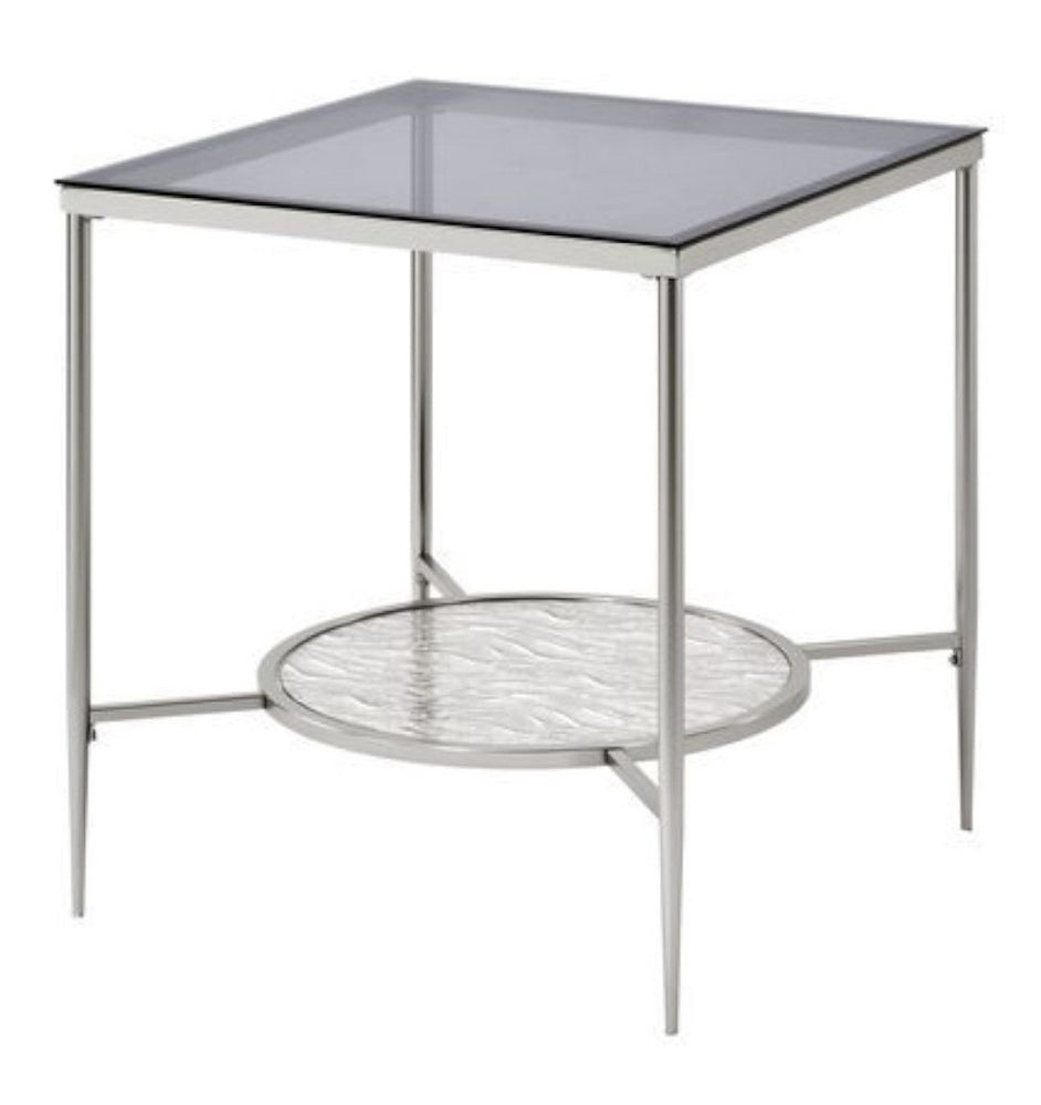 Adelrik Glass/Chrome Metal End Table with Shelf