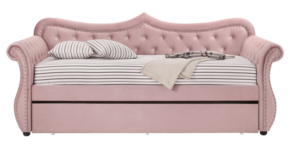 Adkins Pink Velvet Button Tufted Twin Daybed