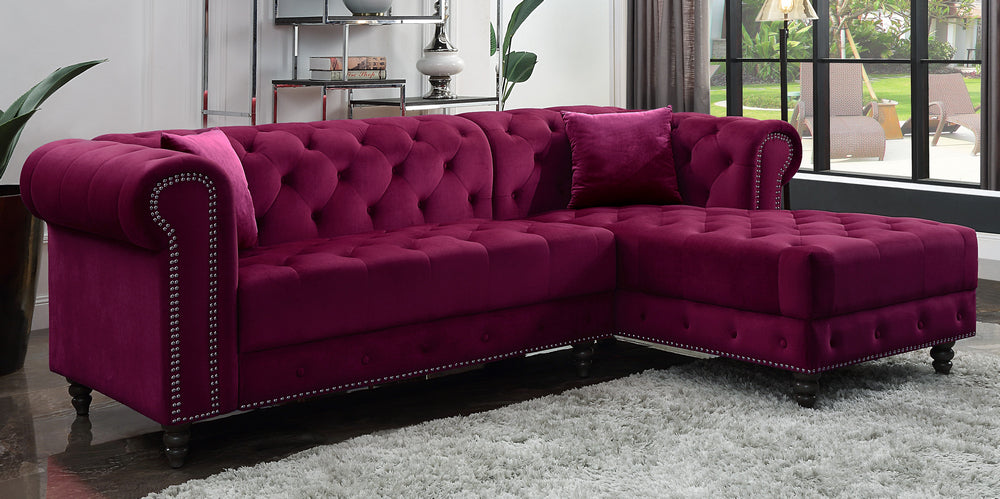 Adnelis Red Velvet Button Tufted RAF Sectional Sofa