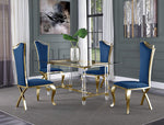 Aenor 5-Pc Navy Blue Velvet Dining Table Set