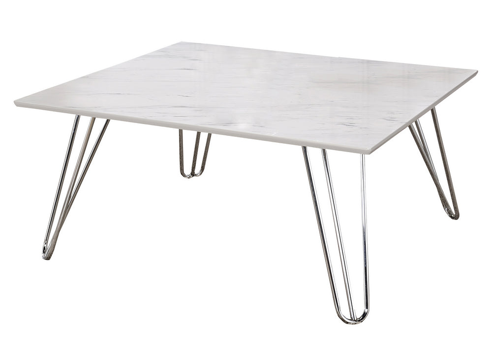 Aerin White Faux Marble/Chrome Finish Metal Coffee Table