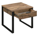 Aflo Weathered Oak Wood/Black Metal End Table with Drawer