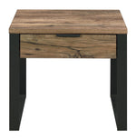 Aflo Weathered Oak Wood/Black Metal End Table with Drawer