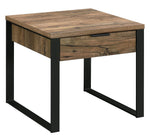 Aflo Weathered Oak Wood/Black Metal End Table with Drawer