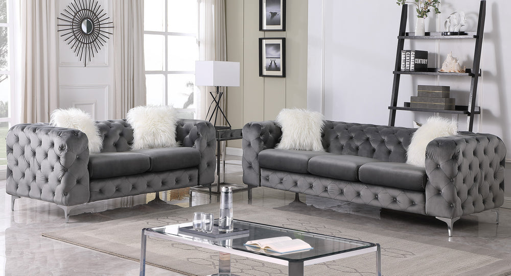 Agnes 2-Pc Gray Velvet Sofa Set