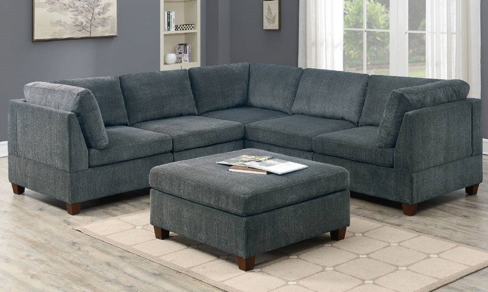 Agnes Grey Chenille Modular Sectional Sofa with Ottoman