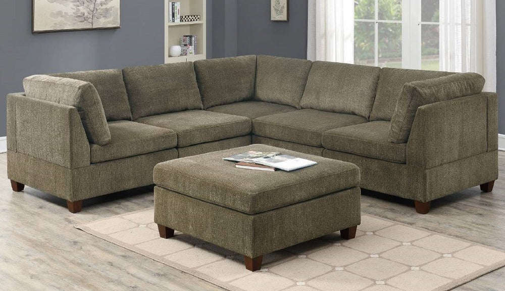 Agnes Tan Chenille Modular Sectional Sofa with Ottoman