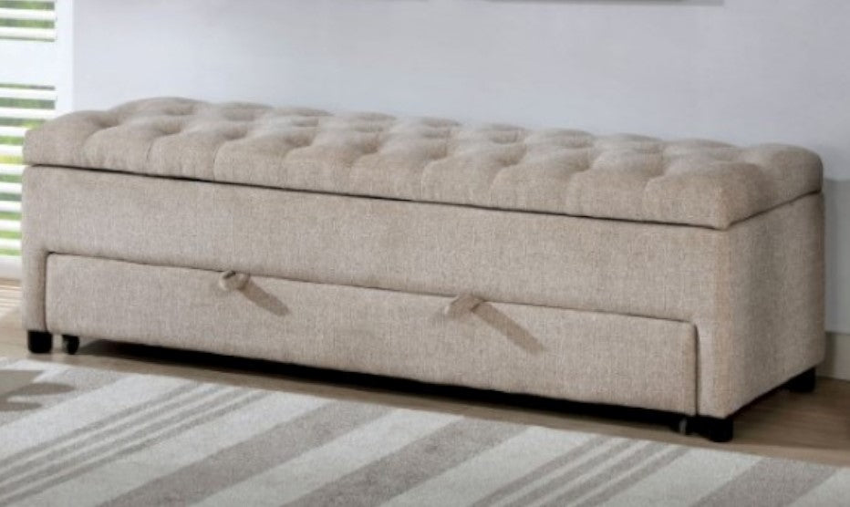 Aguda Light Brown Fabric Bench with Storage