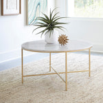 Ailbhe White Marble/Gold Finish Metal Round Coffee Table