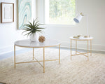 Ailbhe White Marble/Gold Finish Metal Round Coffee Table