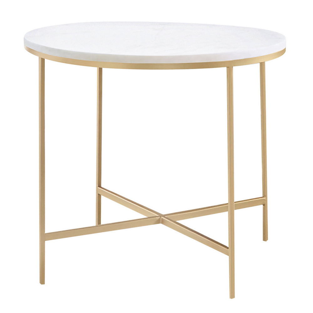 Ailbhe White Marble/Gold Finish Metal Round End Table