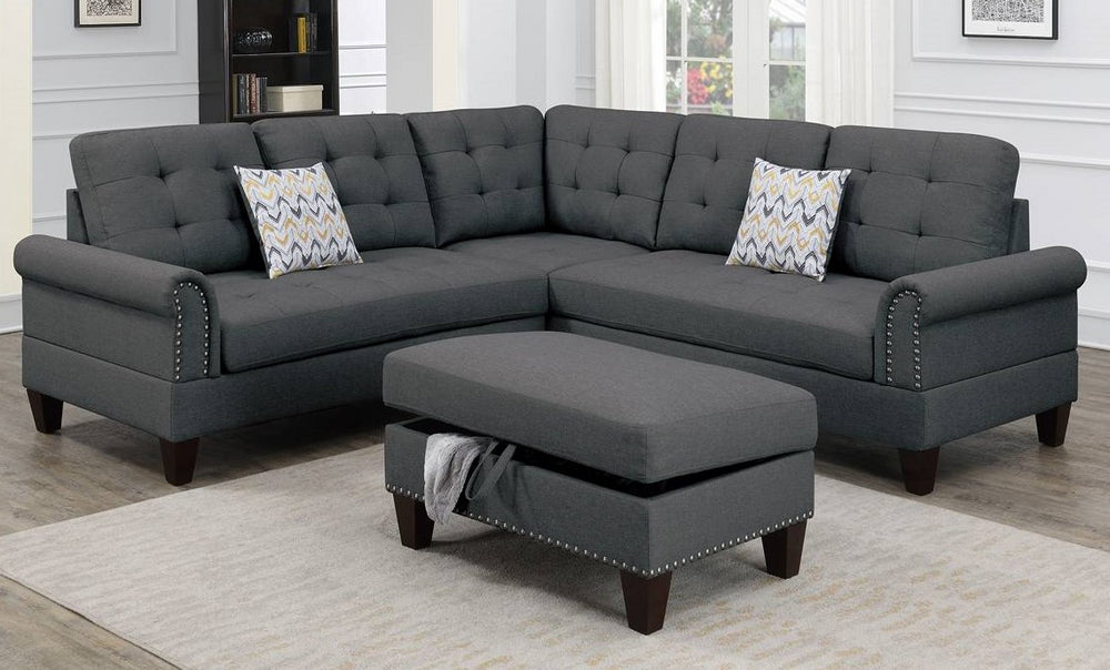 Aileen Charcoal Fabric Sectional Sofa with Ottoman