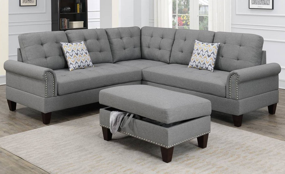 Aileen Grey Fabric Sectional Sofa with Ottoman