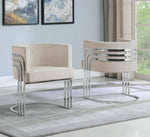 Mileva Beige Velvet/Silver Metal Arm Chair