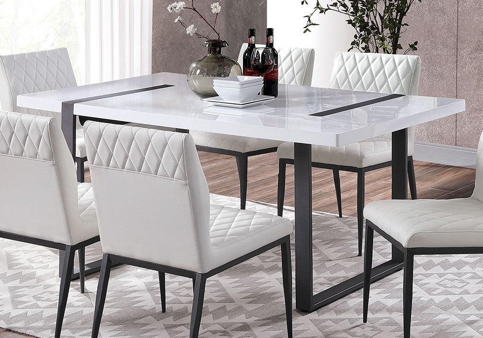 Alessia White Wood/Black Metal Dining Table