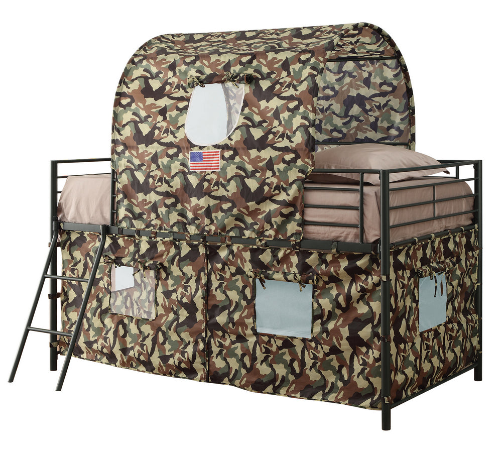 Camouflage Twin Loft Tent Bed with Army Green Metal Frame