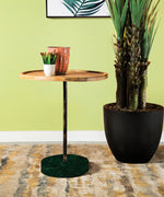 Alexa Natural Wood/Black Metal/Green Marble Accent Table