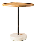 Alexa Natural Wood/Black Metal/White Marble Accent Table