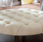 Alferia Beige Fabric/Walnut Wood Round Ottoman