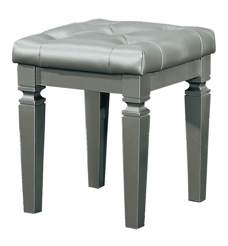 Allura Silver PU Leather/Wood Vanity Stool