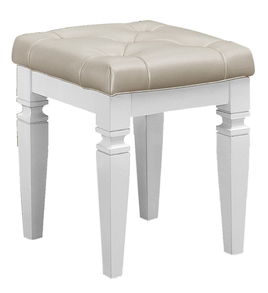 Allura White PU Leather/Wood Vanity Stool