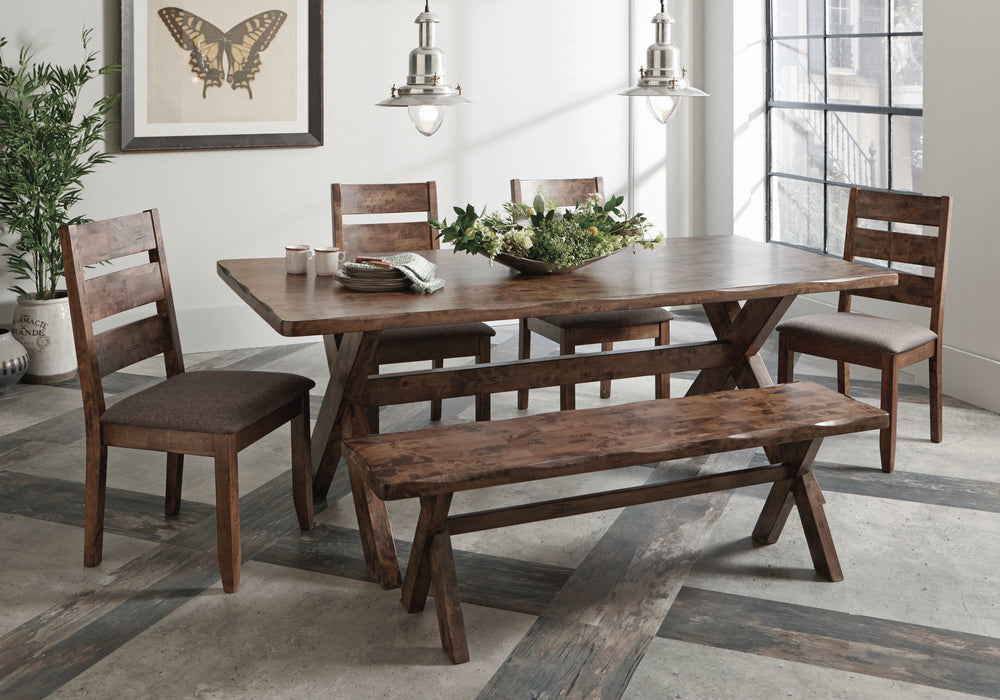 Alston 6-Pc Knotty Nutmeg Wood/Grey Fabric Dining Table Set