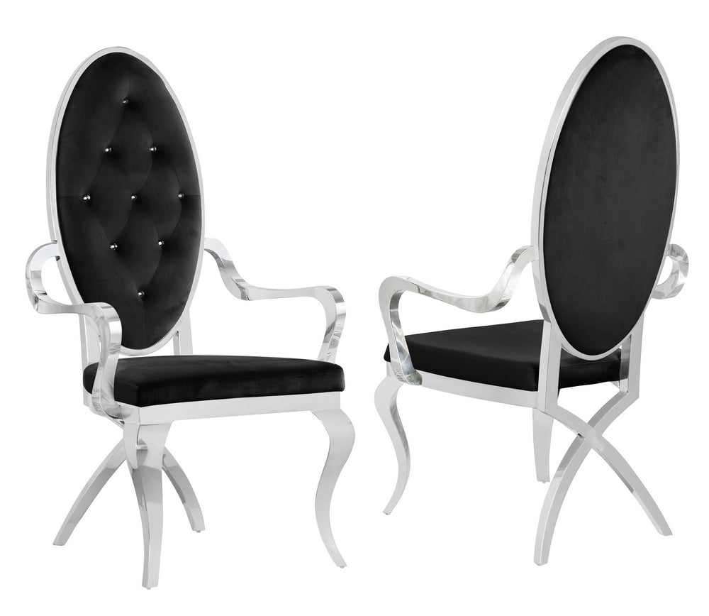 Alyse 2 Black Velvet/Silver Metal Arm Chairs