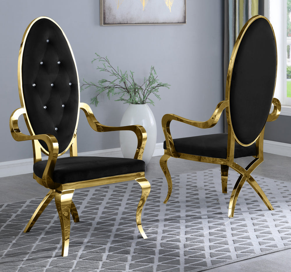 Alyse 2 Black Velvet/Gold Metal Arm Chairs