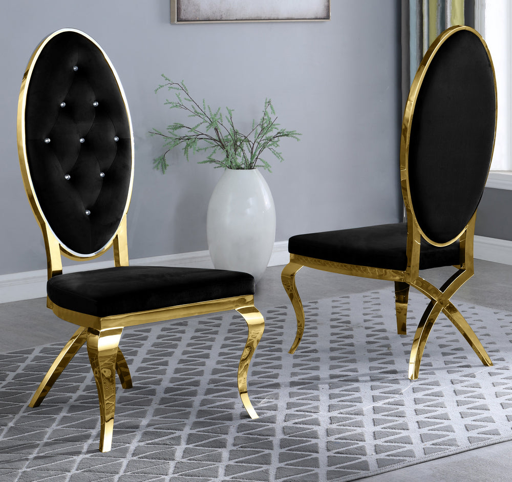 Alyse 2 Black Velvet/Gold Metal Side Chairs