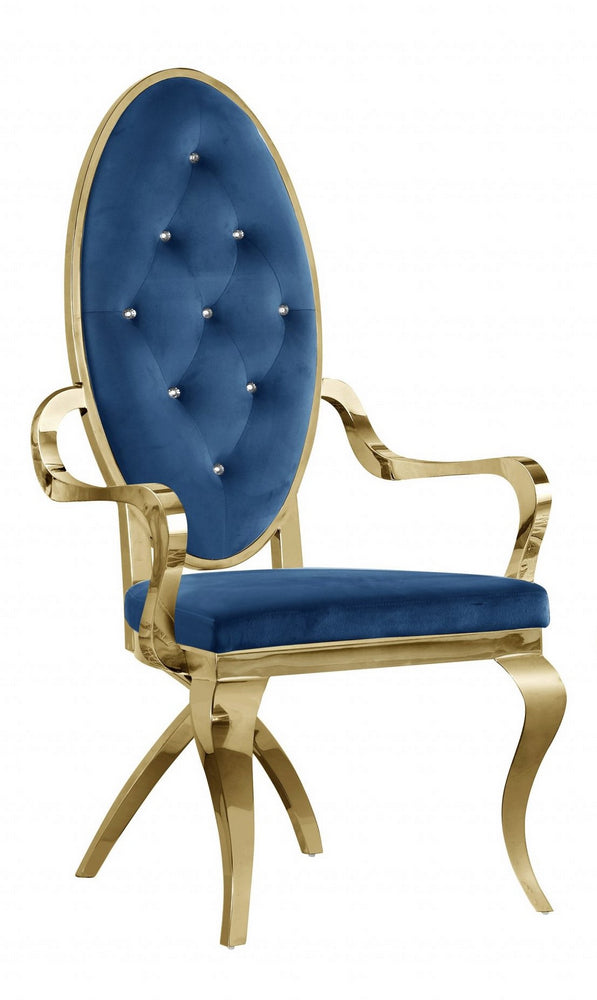 Alyse 2 Navy Blue Velvet/Gold Metal Arm Chairs