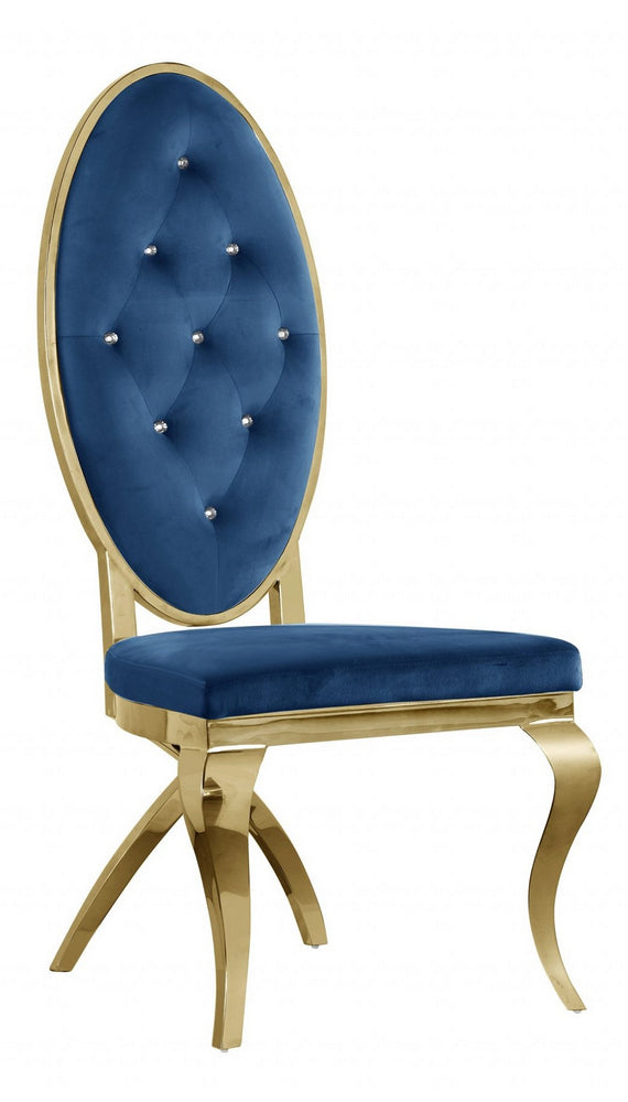 Alyse 2 Navy Blue Velvet/Gold Metal Side Chairs