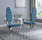 Alyse 2 Teal Blue Velvet/Silver Metal Arm Chairs