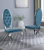 Alyse 2 Teal Blue Velvet/Silver Metal Side Chairs