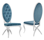 Alyse 2 Teal Blue Velvet/Silver Metal Side Chairs