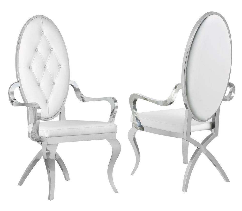 Alyse 2 White Faux Leather/Silver Metal Arm Chairs