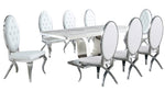 Bellamy 9-Pc White Marble/White Faux Leather Dining Table Set