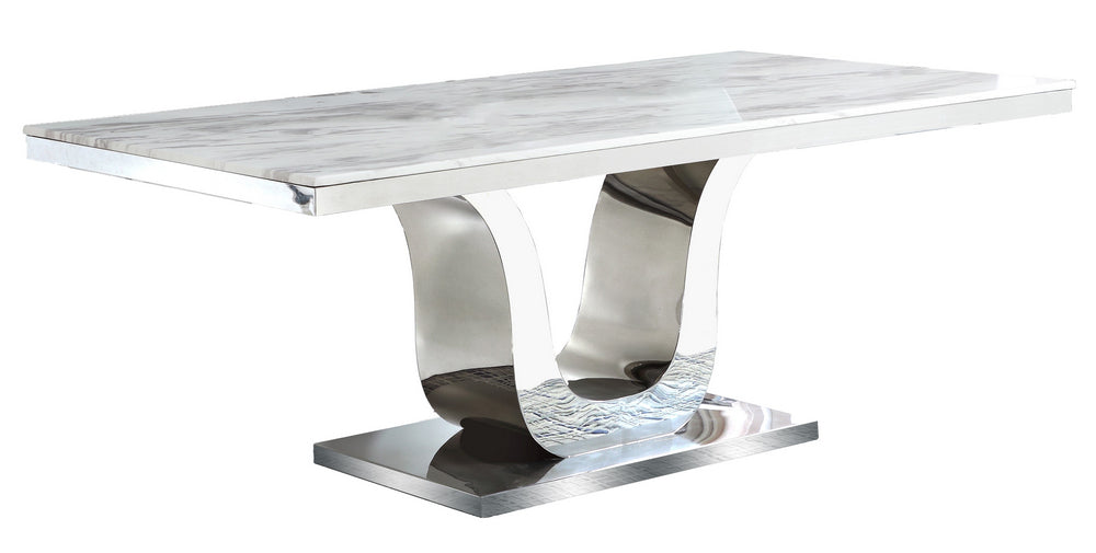 Bellamy White Marble/Silver Metal 78" Dining Table