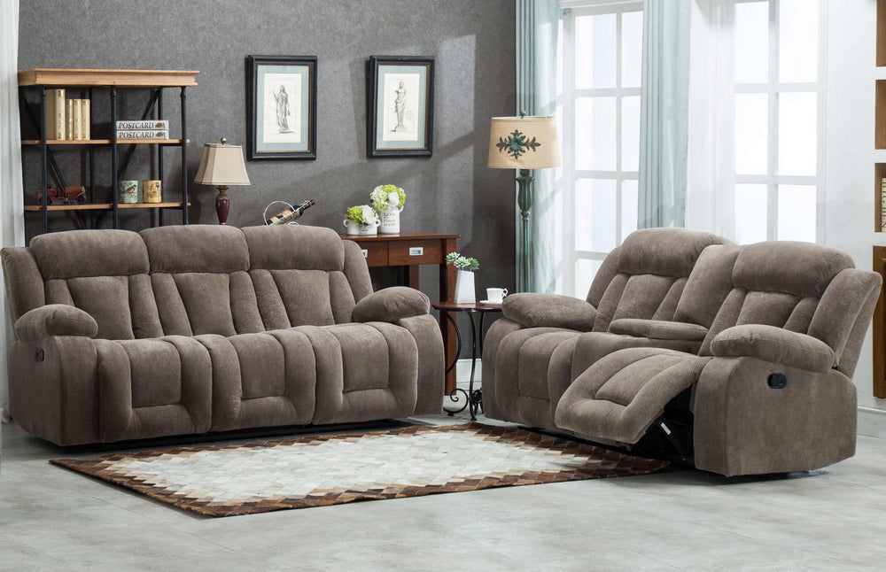 Amabel 2-Pc Tan Fabric Manual Recliner Sofa Set