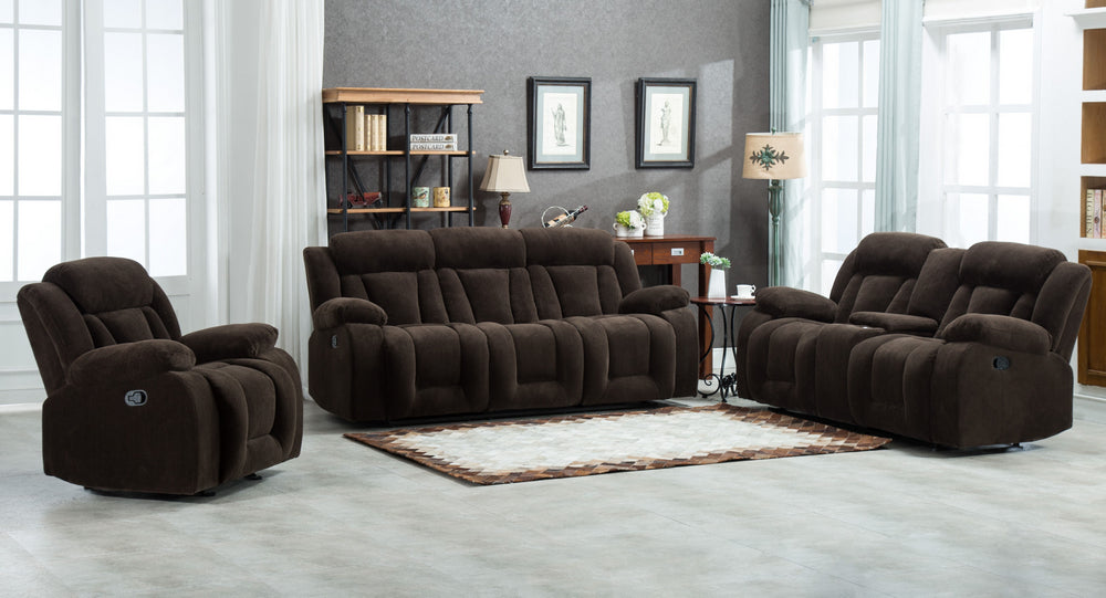 Amabel 3-Pc Dark Brown Manual Recliner Sofa Set