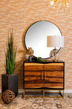 Amata Black Walnut Wood/Gold Finish Metal Accent Cabinet