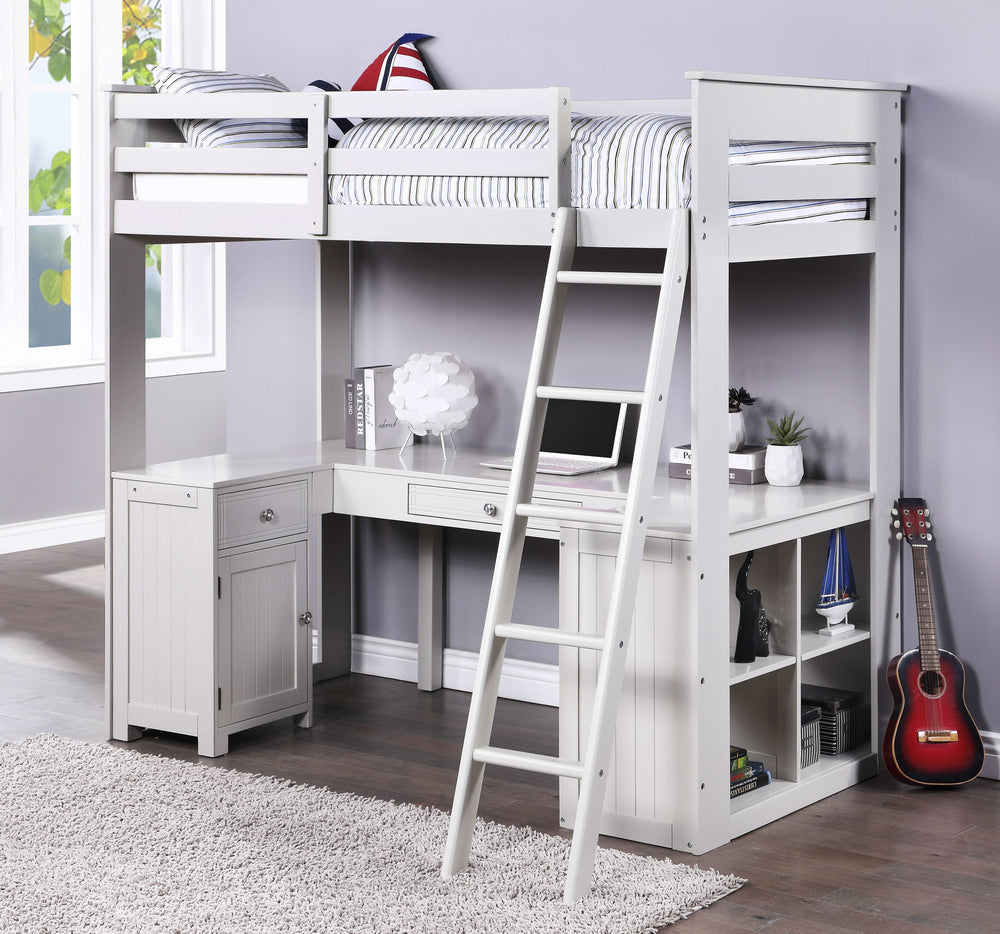 Ambar Light Gray Wood Twin Loft Bed with Multiple Storages